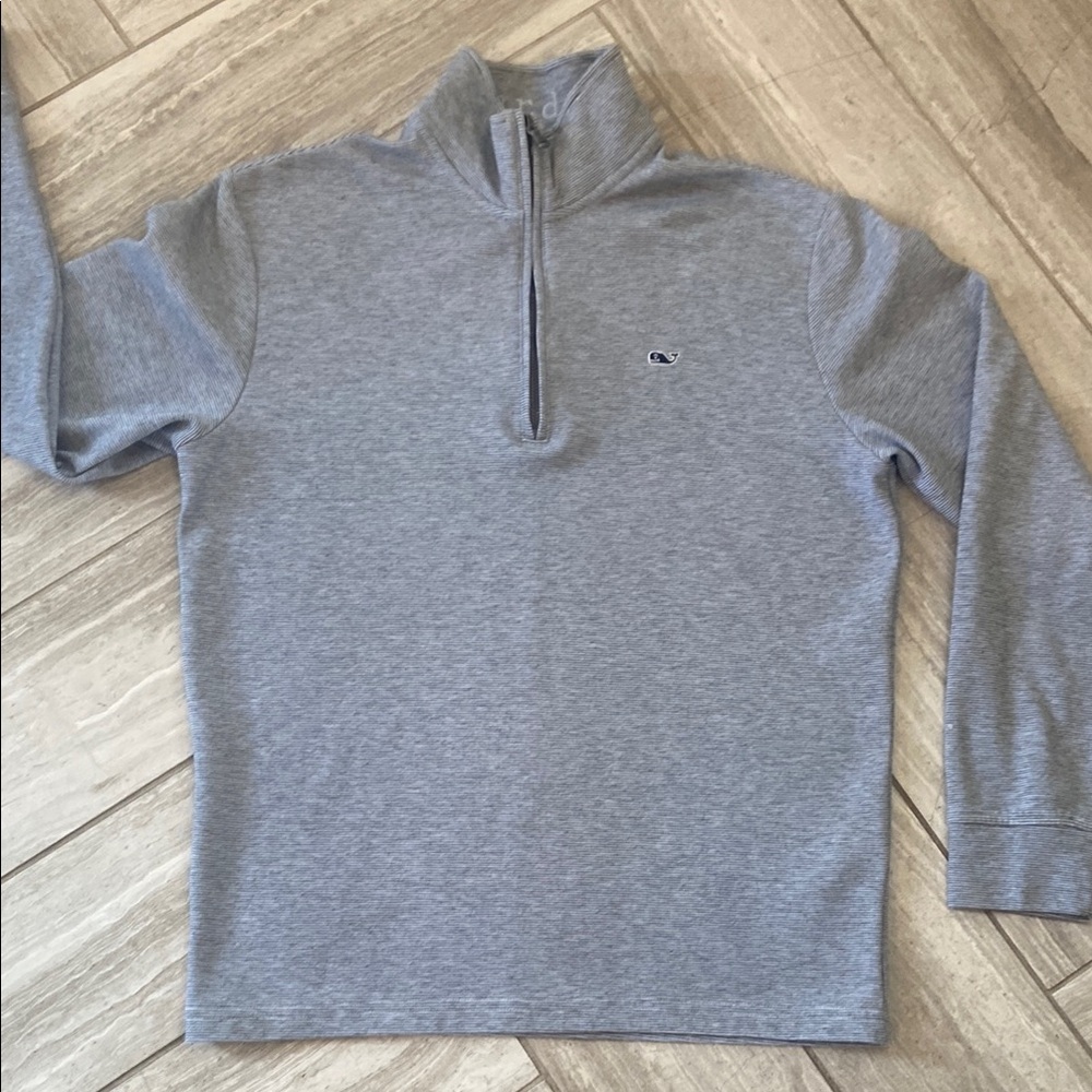 Vineyard Vines Blue/White Stripe, three quarter Zip with Standing Collar
